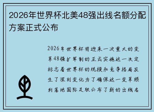 2026年世界杯北美48强出线名额分配方案正式公布